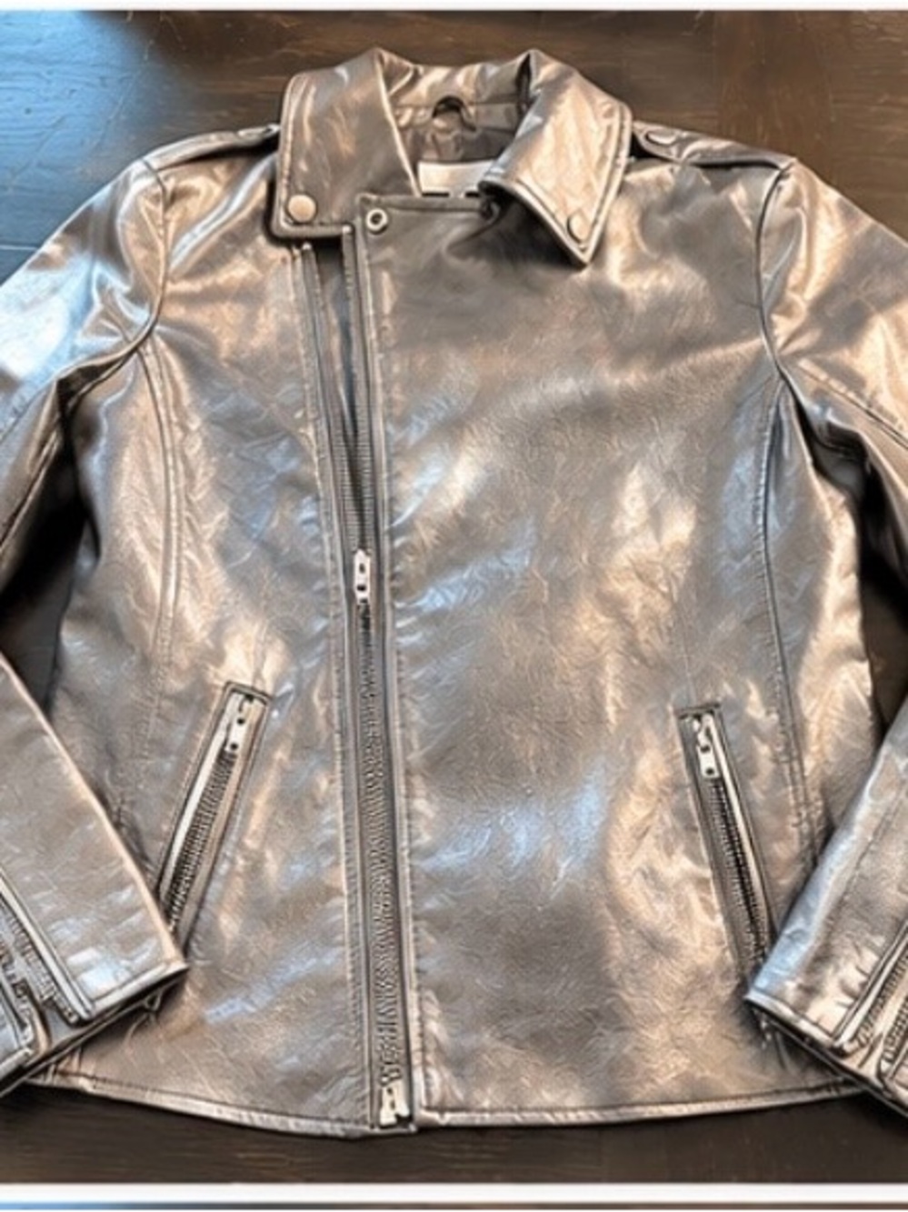 bagatelle Silver Faux Leather Moto Bomber Jacket NWOT Small